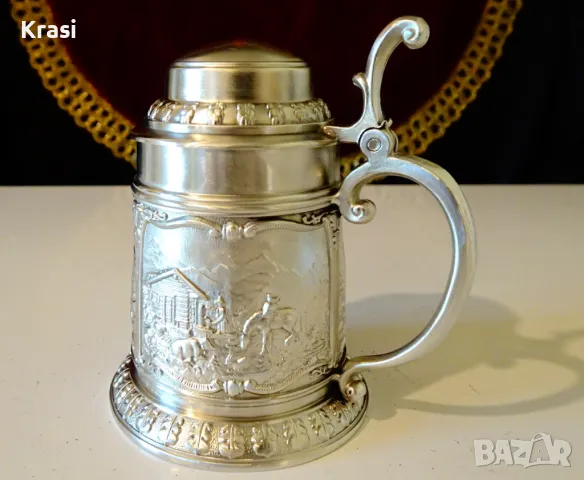 Халба от калай с красиви селски картини