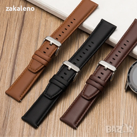 GL09 Кожена каишка за Apple Huawei Galaxy Watch Xiaomi Garmin Amazfit, снимка 5 - Резервни части за телефони - 53196417