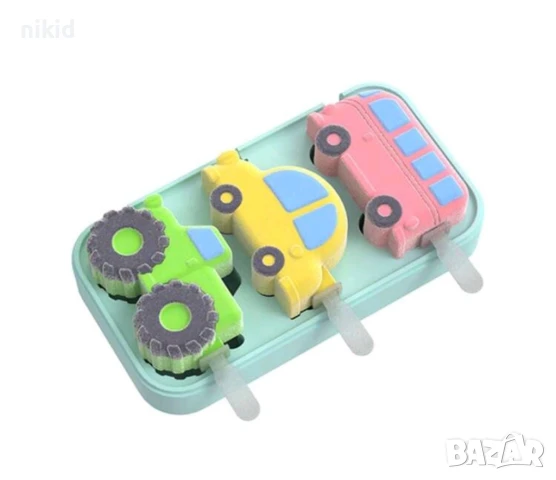 Трактор Автомобил Кола Автобус ескимо сладолед силиконов молд форма десерти Попсикъл, снимка 4 - Форми - 51185676