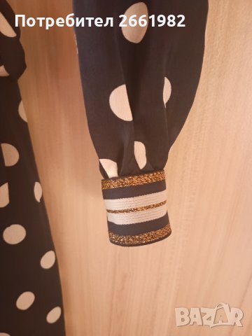 Тъмносиня сатенена рокля / туника на бели точки, снимка 4 - Рокли - 44047923