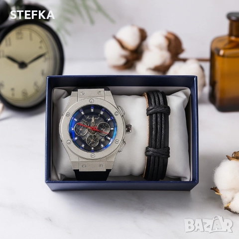 Стилен мъжки подарък – часовник и гривна в комплект