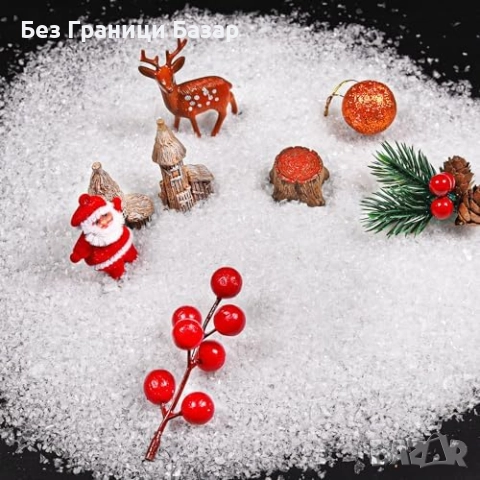 Нов Декоративен изкуствен сняг 200g – реалистичен зимен ефект за коледна украса, елхи и миниатюри, снимка 5 - Декорация за дома - 52503302