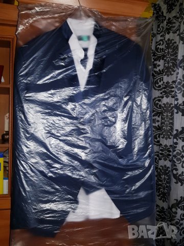 Модерен и стилен син мъжки костюм + елече +  риза + папийонка , снимка 10 - Костюми - 28972947