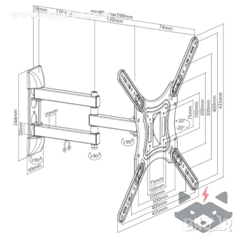 23″ – 55″ Стойка за телевизор за монтаж на стена, въртяща, снимка 2 - Стойки, 3D очила, аксесоари - 47977671