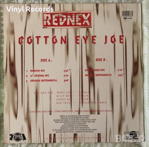 Rednex ‎– Cotton Eye Joe, Vinyl, 12", 33 ⅓ RPM, снимка 2 - Грамофонни плочи - 40680432