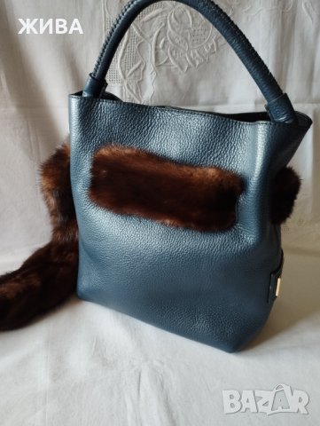 ЕСТЕСТВЕНА КОЖА дамска чанта с норка, снимка 2 - Чанти - 38124426
