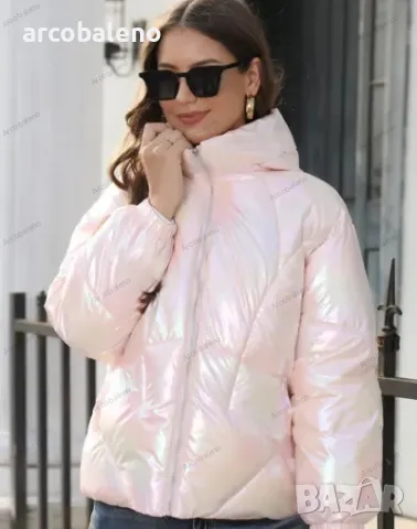 Лъскаво зимно дамско яке с качулка и семпъл дизайн, 4цвята , снимка 13 - Якета - 43010985