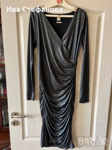 Нова midi парти официална коктейлна бляскава сиво металик черна еластична рокля Replay набрана , снимка 8 - Рокли - 47791962