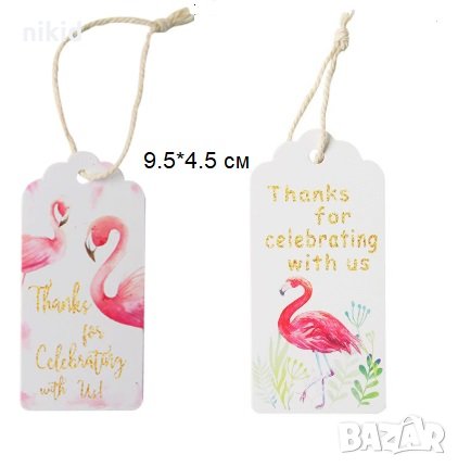 10 Фламинго Тагове табелки етикети картонени за подаръци ръчна изработка и др украса декор сувенири, снимка 1 - Други - 28654491