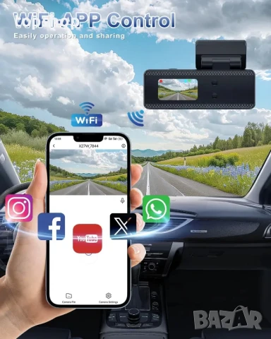 НОВА 4К Даш камера, WiFi, 64GB карта, 4K+1080P, контрол от приложение, 1,47" екран, G-сензор..., снимка 3 - Аксесоари и консумативи - 50502000