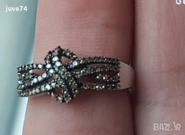 СРЕБЪРЕН ПРЪСТЕН С ДИАМАНТИ ЦВЯТ КОНЯК (АФРИКА) НЕТРЕТИРАНИ СЕРТИФИКАТ, снимка 4 - Пръстени - 53155098