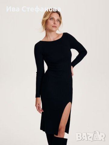 Елегантна спортно  ежедневна дълга черна еластична рокля рипс рипсена    midi дължина, снимка 2 - Рокли - 43611117