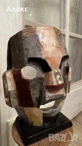 Винтиж маска на маите, ръчно изработена от полускъпоценни камъни., снимка 5 - Антикварни и старинни предмети - 53225663