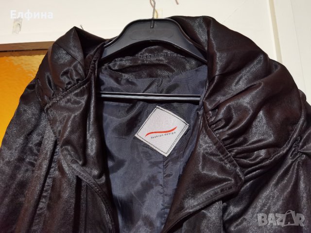 Черен дамски лъскав шлифер, снимка 4 - Палта, манта - 37860070
