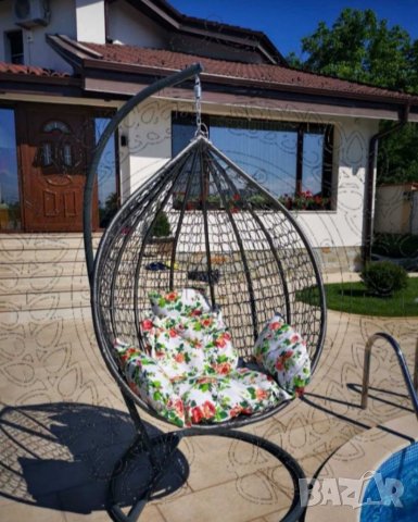 Ратанова Люлка Градинска Водоустойчива MORRIS Тип Яйце Сив три цвята възглавници по избор ПРОМОЦИЯ, снимка 2 - Столове - 33110052