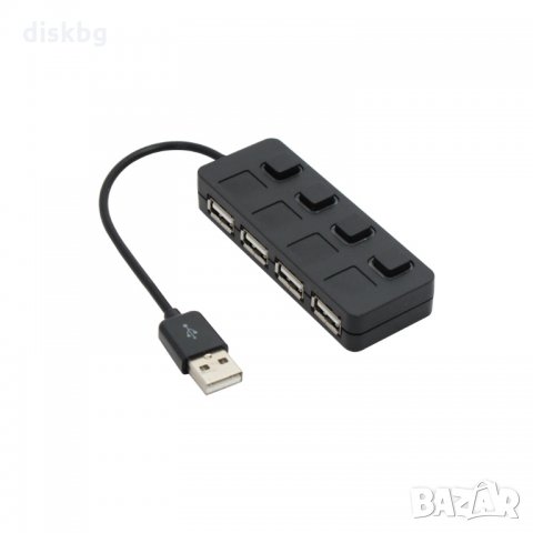 Нов USB 2.0 хъб с 4 порта с копчета за включване, черен, снимка 2 - Друга електроника - 27198351