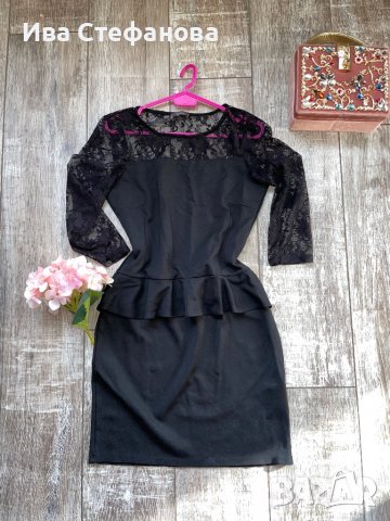 Страхотна нова черна еластична рокля с пеплум на талията , снимка 7 - Рокли - 37246305