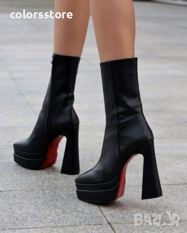 Боти на ток - черна кожа - YSV4

