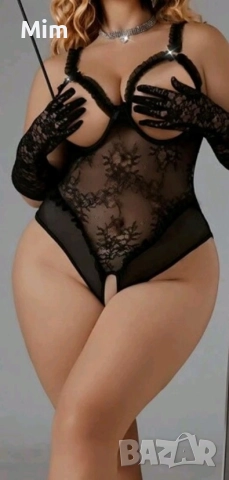 4XL Черно дантелено боди с отворен бюст и дъно , снимка 2 - Бельо - 52942031