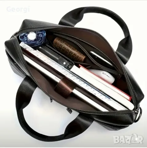 Професионална и универсална кожена чанта (Бизнес куфарче) Черна/плътна естествена кожа!, снимка 7 - Чанти - 49291412