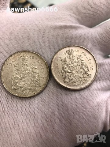 Сребърни монети Canada 50 cents, 1965-1966, снимка 2 - Нумизматика и бонистика - 40504695