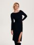 Елегантна нова спортно ежедневна дълга черна еластична рокля рипс рипсена    midi дължина визкоза, снимка 1 - Рокли - 43611127
