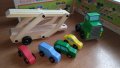Подвижен Дървен Автовоз камион с 4 колички и голяма дървена платформа , снимка 12
