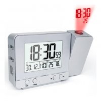 Прожекционен часовник с термометър, влагомер, USB слот,календар и будилник , снимка 1 - Стенни часовници - 39223622