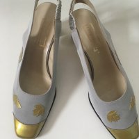 Heyraud Paris 41 луксозни официални френски обувки сребърно и златно , снимка 3 - Дамски елегантни обувки - 32962479