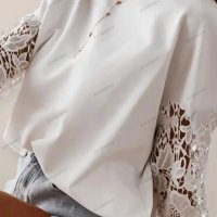 Дамска модна блуза с кръгло деколте и детайлни дантелени ръкави на цветя - 023, снимка 4 - Блузи с дълъг ръкав и пуловери - 39815717