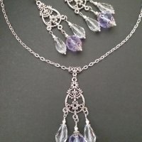 Разкошен комплект бижута с кристали и люляково лилаво с основа цвят сребро , снимка 2 - Бижутерийни комплекти - 32845752
