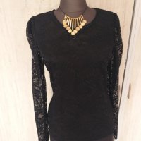 Дантелена черна блуза - 12,00лв., снимка 1 - Блузи с дълъг ръкав и пуловери - 28913554