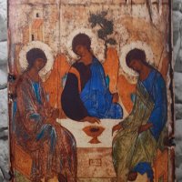 реплика на икона на Троица(три ангела) на Рубльов, 14 век, 30/20 см, снимка 2 - Икони - 43623069