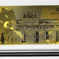 Златна банкнота Германска марка в прозрачна стойка - Реплика, снимка 2 - Декорация за дома - 27067018
