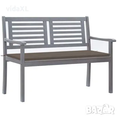 vidaXL 2-местна градинска пейка с възглавница 120cм сив евкалипт масив（SKU:3061031）, снимка 1