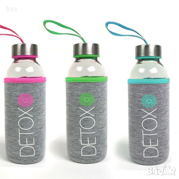 СПОРТНА СТЪКЛЕНА БУТИЛКА ЗА ВОДА DETOX, снимка 1