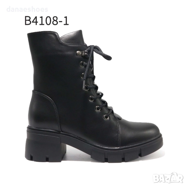 Дамски боти тип кубинка с връзки и цип , снимка 1