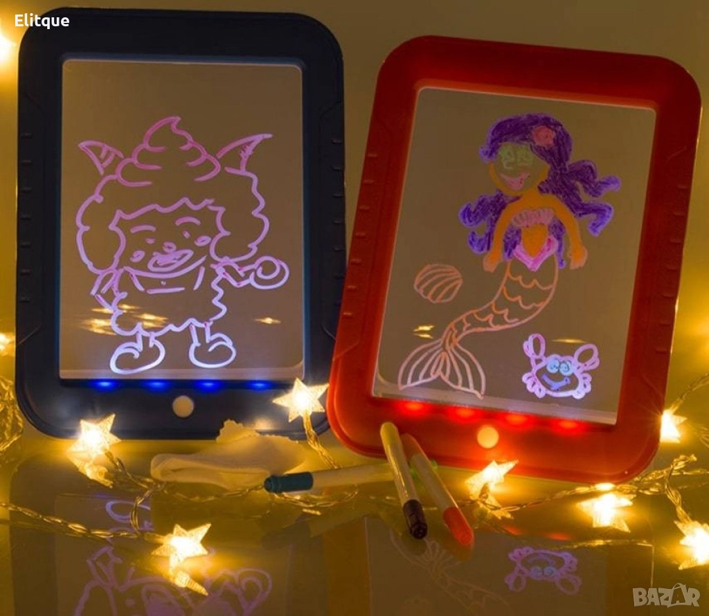 Светещ таблет за рисуване Magic Sketch Pad / 1 х Таблет/ 3 х Двустранни неонови писалки/ 1 х Гъба за, снимка 1