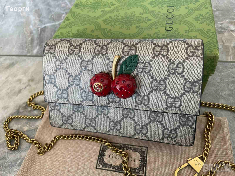 GUCCI Дамска мини Canvas чантичка Гучи Supreme с Черешки Автентична, снимка 1