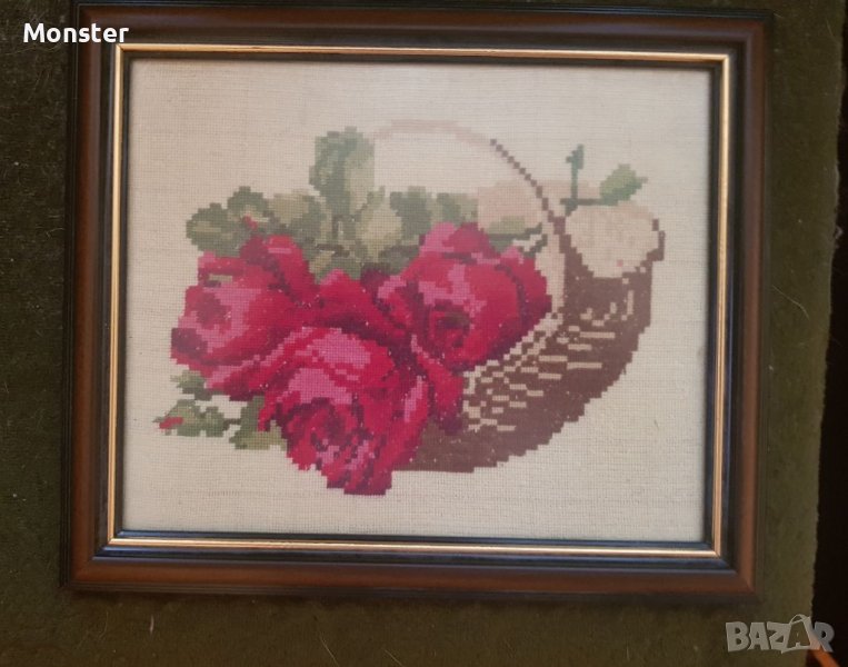 Гоблен"Кошница с рози"23/27, подходящ за дома или за подарък, снимка 1