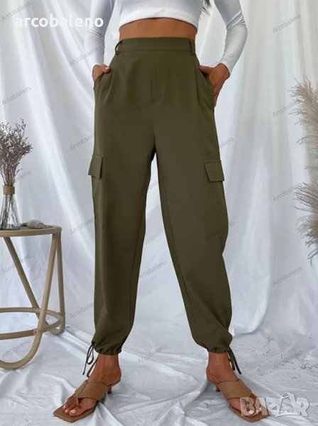 Дамски едноцветен ежедневен карго панталон, снимка 1