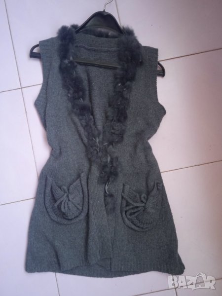 Дамска жилетка вълна и естествен косъм, снимка 1