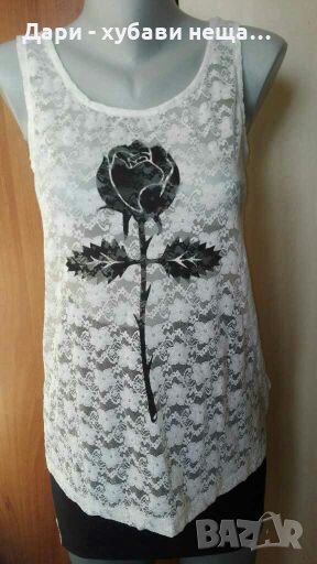 Ефирен дантелен потник/топ, с принт - черна роза💞🍀M,L💞🍀арт.2061, снимка 1