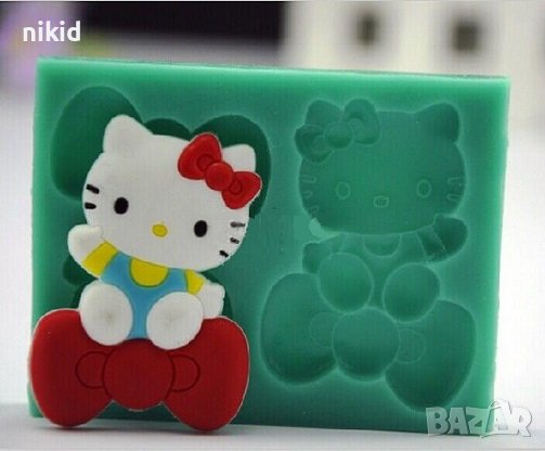 Коте Кити hello kitty на панделка силиконов молд форма декор торта сладки фондан и др. украса, снимка 1