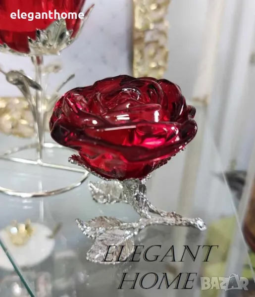 Стъклена роза с метална дръжка, снимка 1