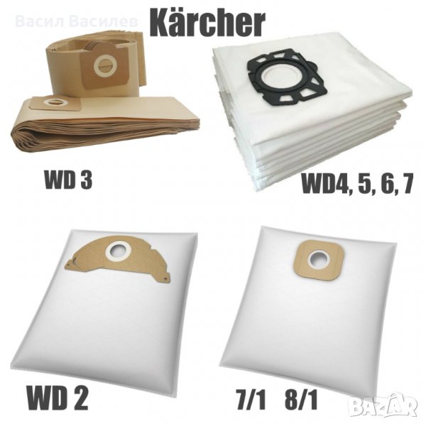 Филтърни торби торбички филтри за прахосмукачки Керхер Karcher WD2, WD3, WD4/5/6, снимка 1