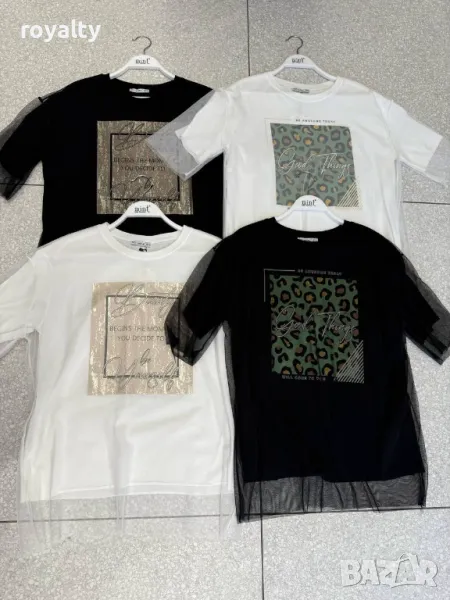 Памучни дамски тениски с тюл, снимка 1