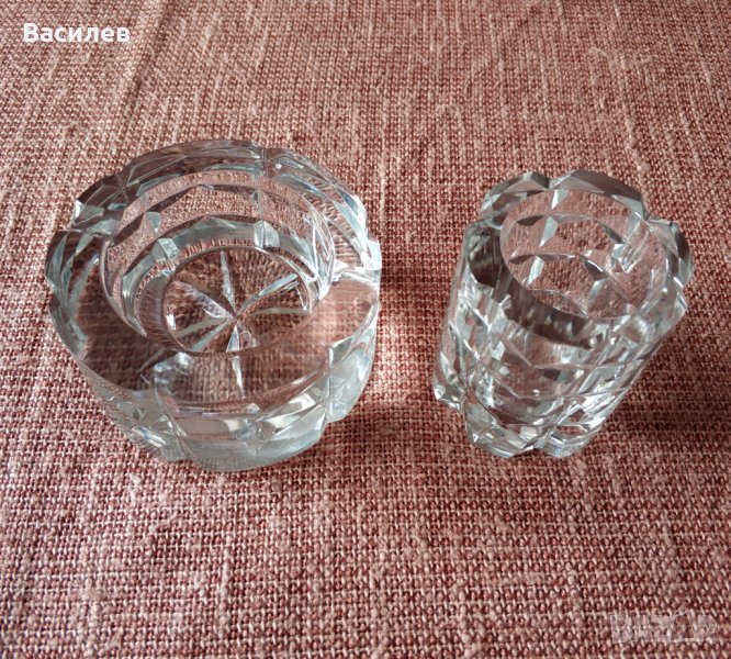 Продавам масивен ретро кристален пепелник комплект с цигаретник., снимка 1