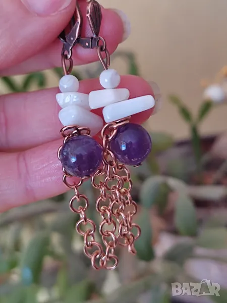 Обеци с аметист и седеф, снимка 1