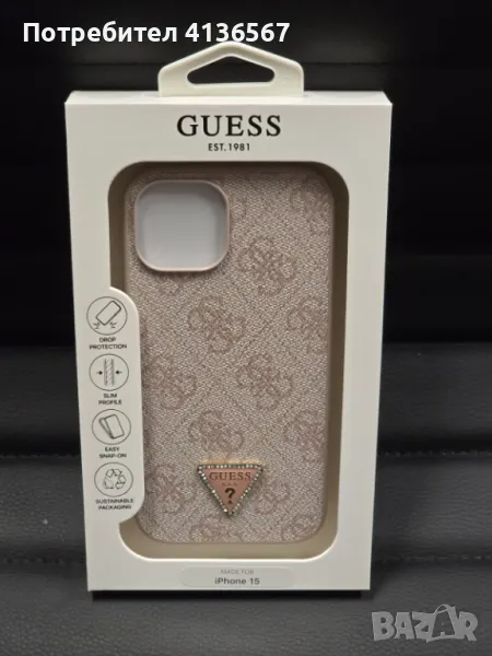 Защитен калъф Guess с метално лого PU, за iPhone14, розов, снимка 1